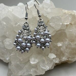 Elegant Silver and Grey Pearl Cluster Earrings